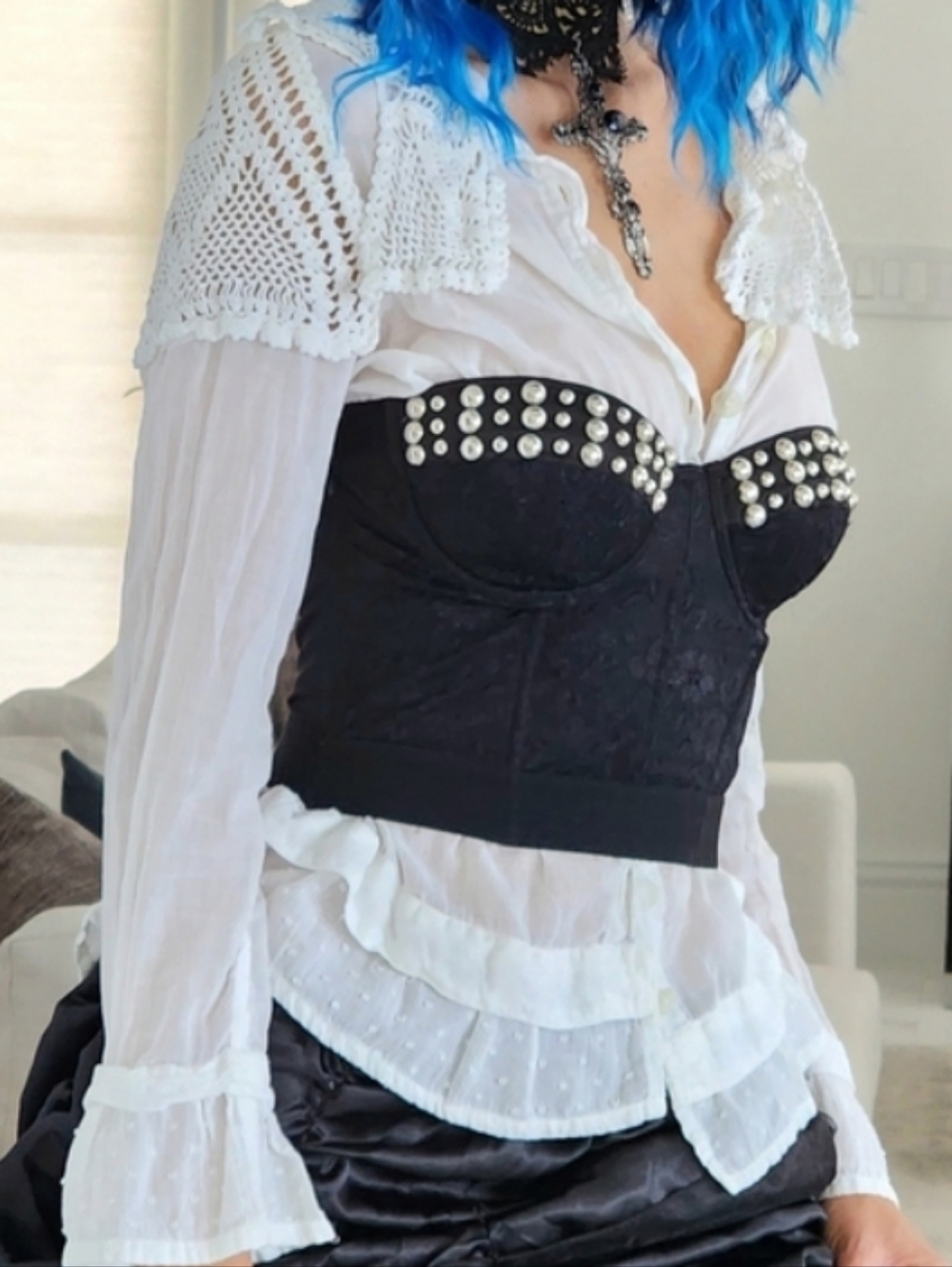 Designer Sexy Black Corset Embellished Silver Studs Disc Boho Trendy Lace